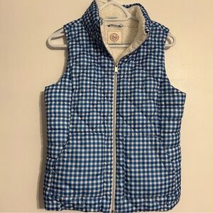 SO Blue and White Checkered Women’s Vest Sherpa Lined Medium Pockets Layer Warm